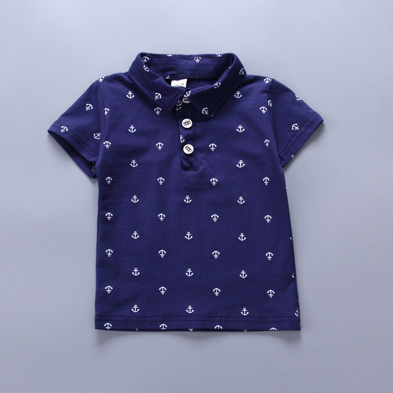 Anchor printed boy boy suit Korean short sleeve spring summer children&