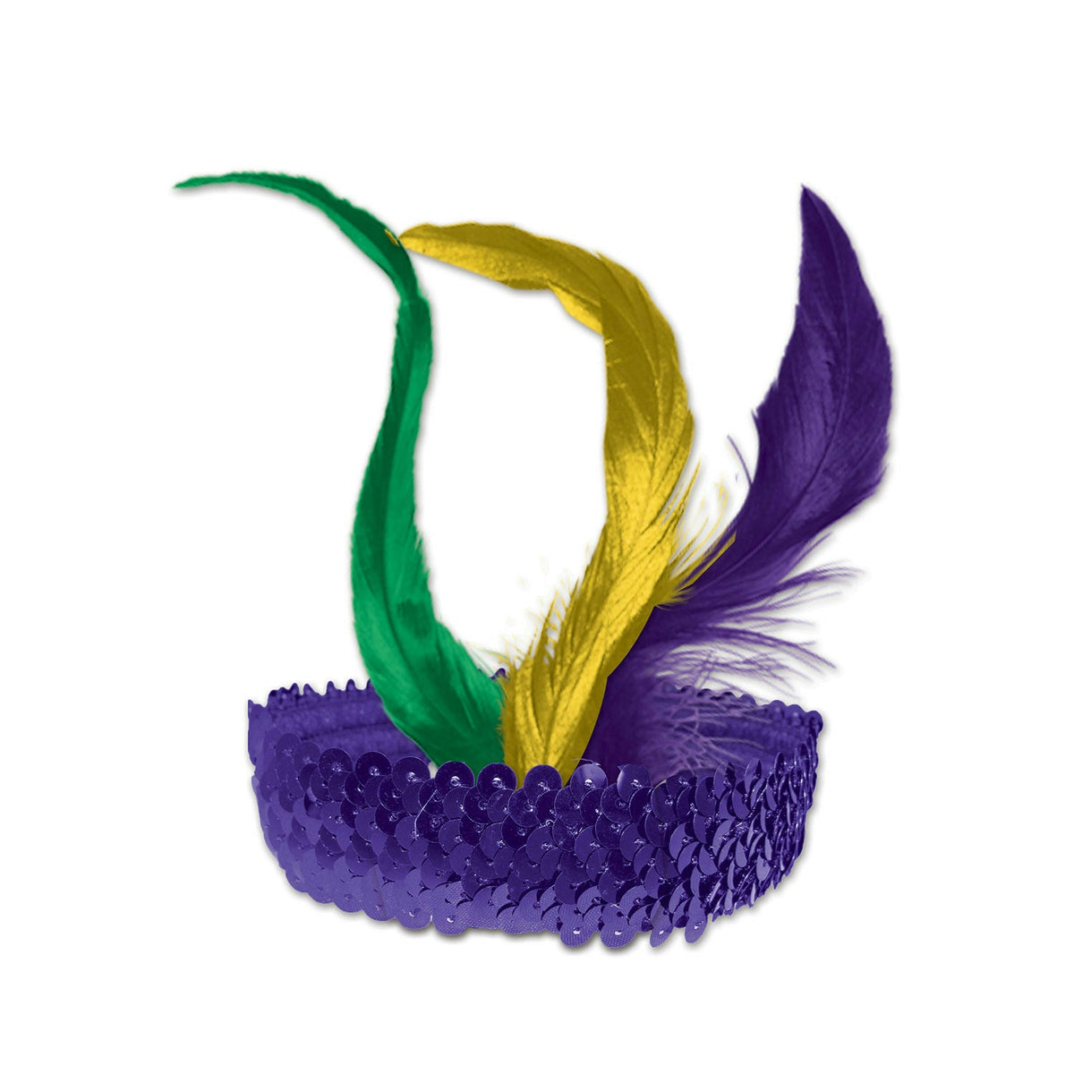 Sequined Flapper Headband with Feathers Mardi Gras Costume Accessory