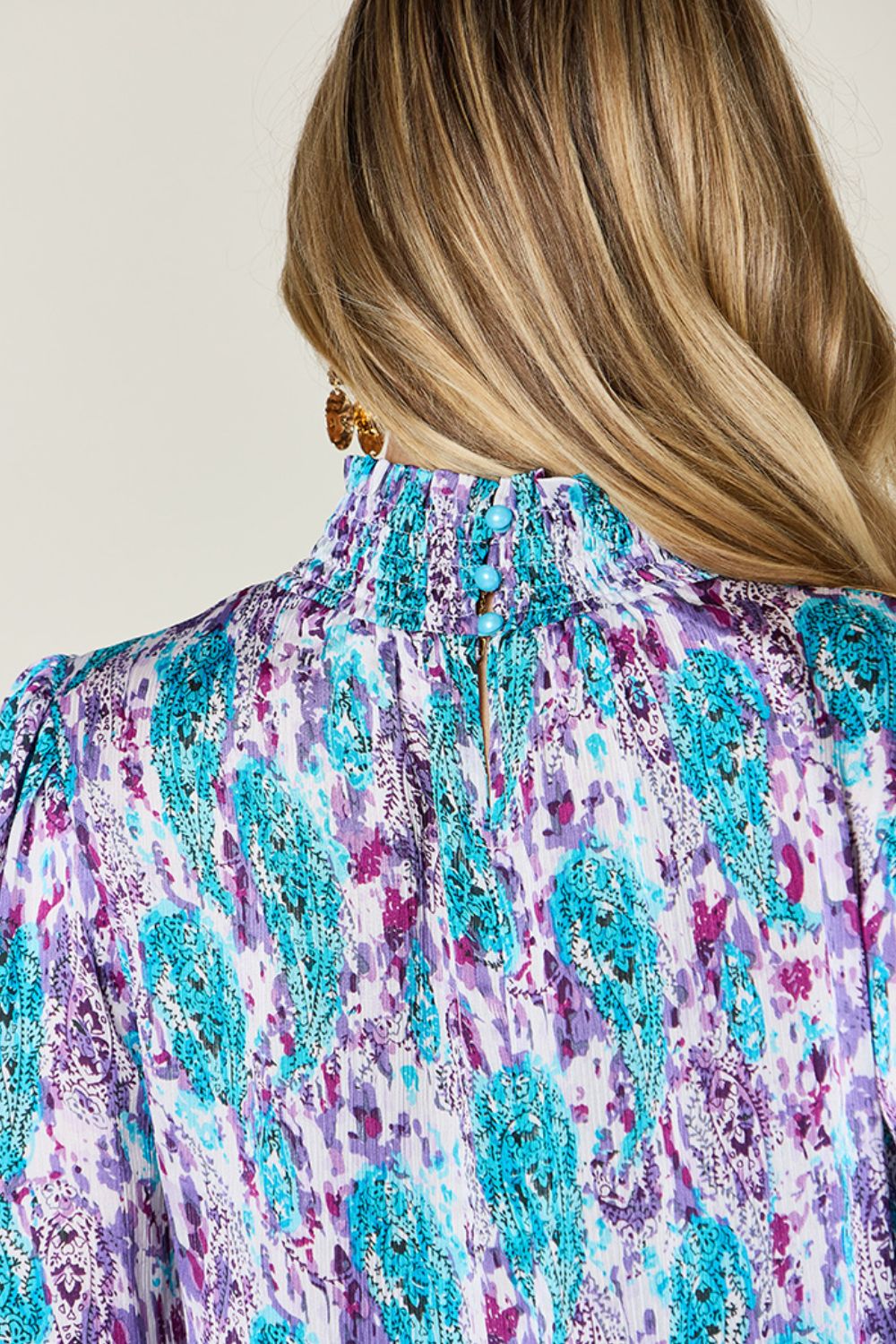 Semi-Sheer Smocked Top with Long Sleeves &amp; Frills