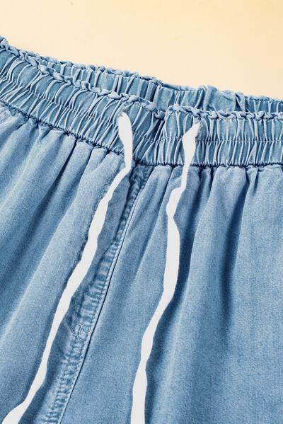 Drawstring Cargo Pocket Wide Leg Jeans for All-Day Comfort