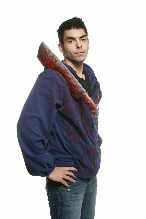 Morbid Bloody Machete Weapon Victim Adult Blue Hoodie Costume Jacket Large