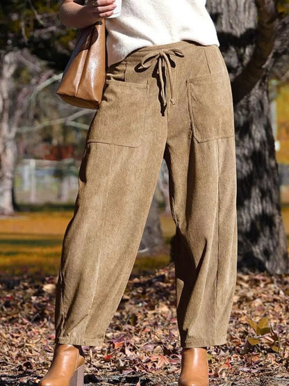 Casual Corduroy Wide Leg Pants with Pockets