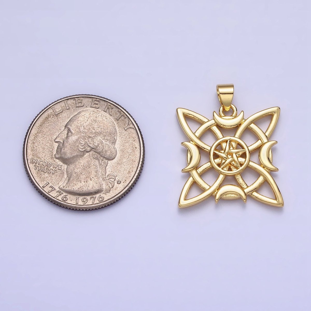 26mm Celestial Moon Star Celtic Geometric Open Square Pendant | AA146
