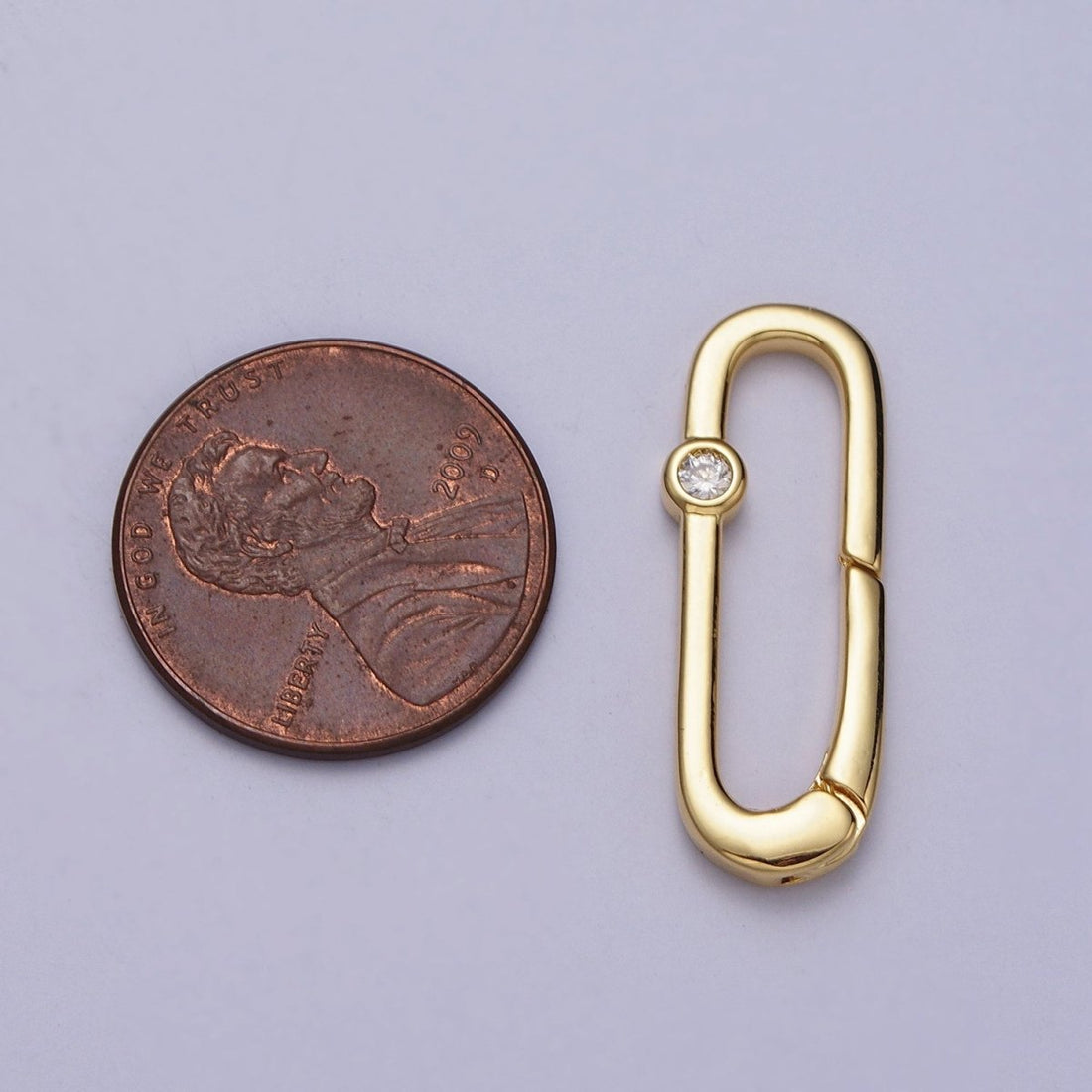 26mm Gold Rectangular Oblong Push Spring Gate Ring Clear CZ Supply | Z-035