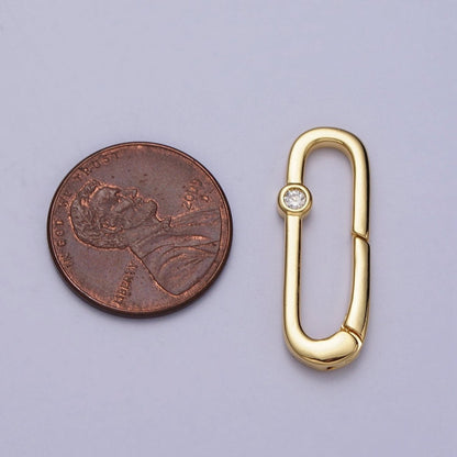 26mm Gold Rectangular Oblong Push Spring Gate Ring Clear CZ Supply | Z-035