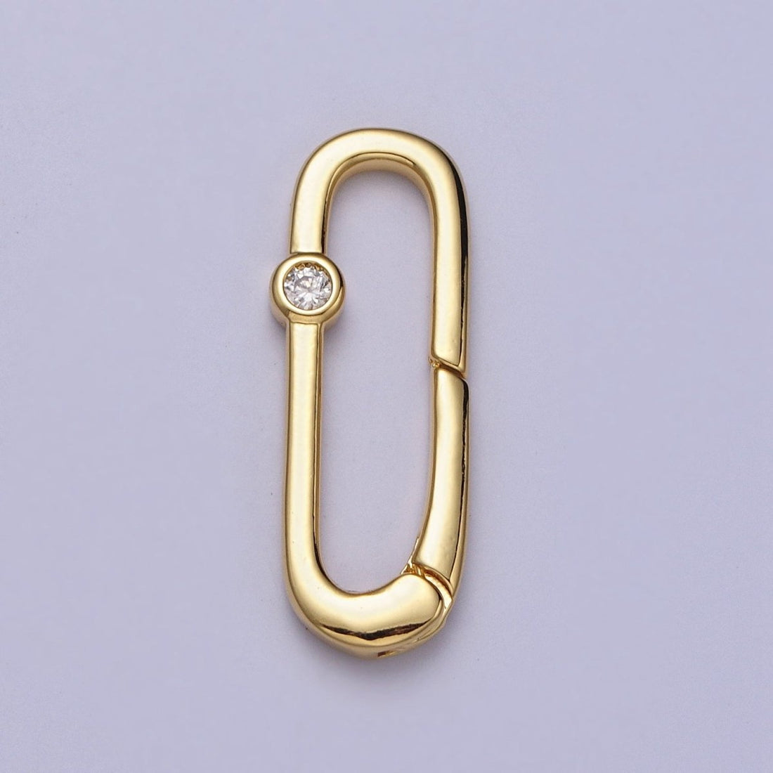 26mm Gold Rectangular Oblong Push Spring Gate Ring Clear CZ Supply | Z-035