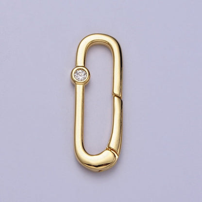 26mm Gold Rectangular Oblong Push Spring Gate Ring Clear CZ Supply | Z-035