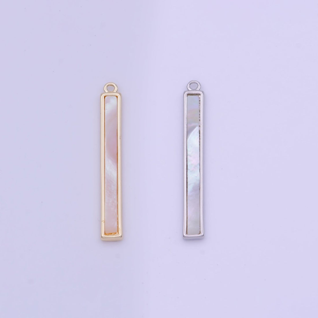 26mm Rectangular Shell Pearl Minimalist Bar Charm in Gold &amp; Silver | D-154 D-234