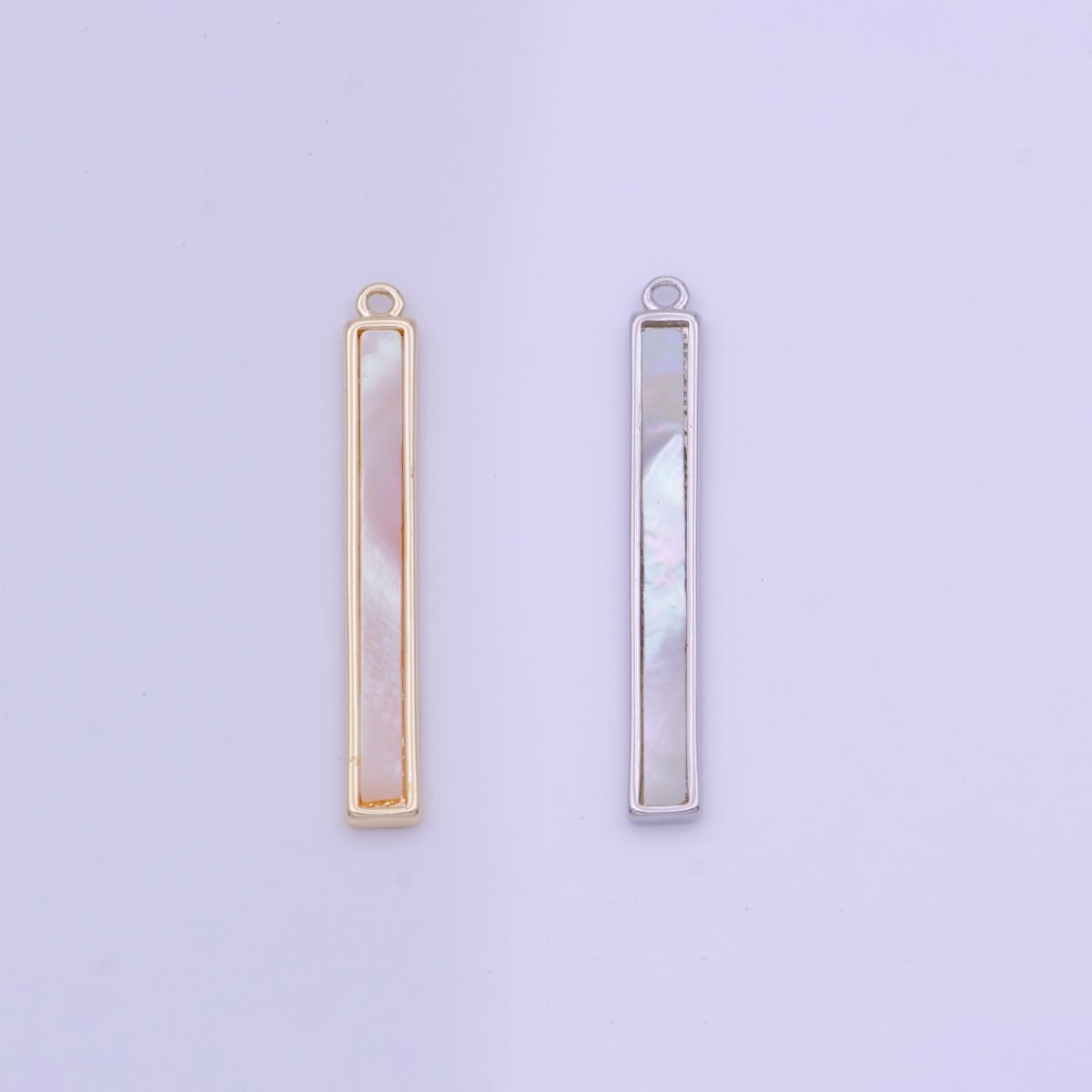 26mm Rectangular Shell Pearl Minimalist Bar Charm in Gold &amp; Silver | D-154 D-234