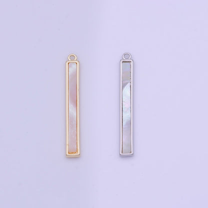 26mm Rectangular Shell Pearl Minimalist Bar Charm in Gold &amp; Silver | D-154 D-234