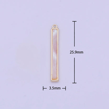26mm Rectangular Shell Pearl Minimalist Bar Charm in Gold &amp; Silver | D-154 D-234