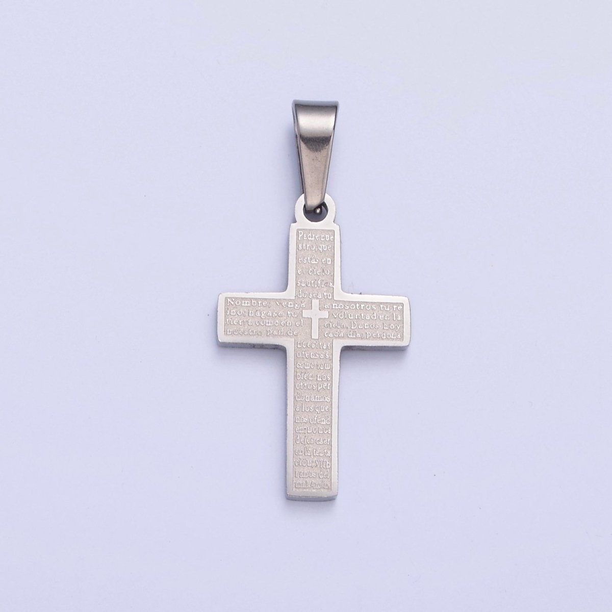 26X12.3mm Minimalist Gold &amp; Silver Religious Cross, Stainless Steel Cross with Lords Player (in Spanish) I-830