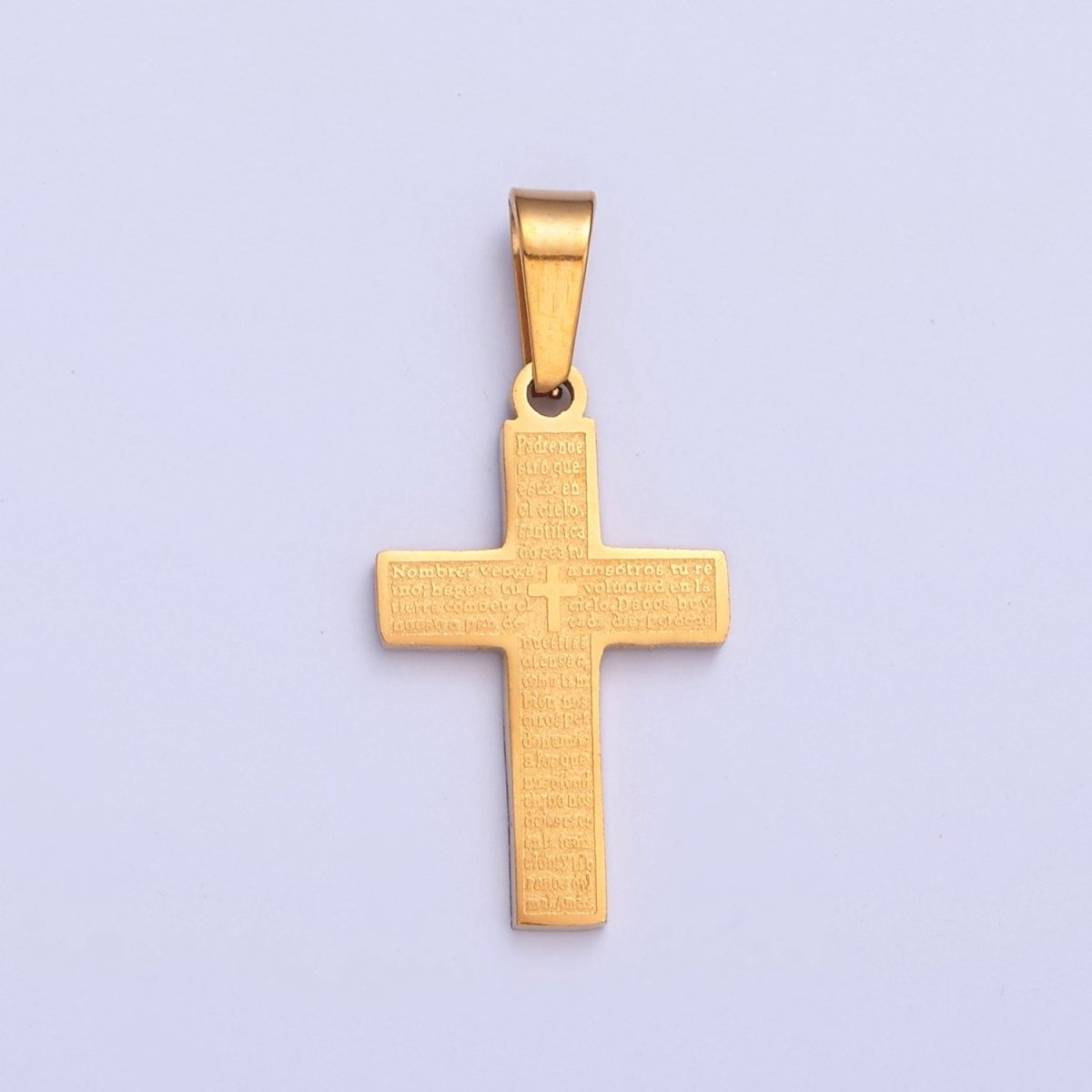 26X12.3mm Minimalist Gold &amp; Silver Religious Cross, Stainless Steel Cross with Lords Player (in Spanish) I-830