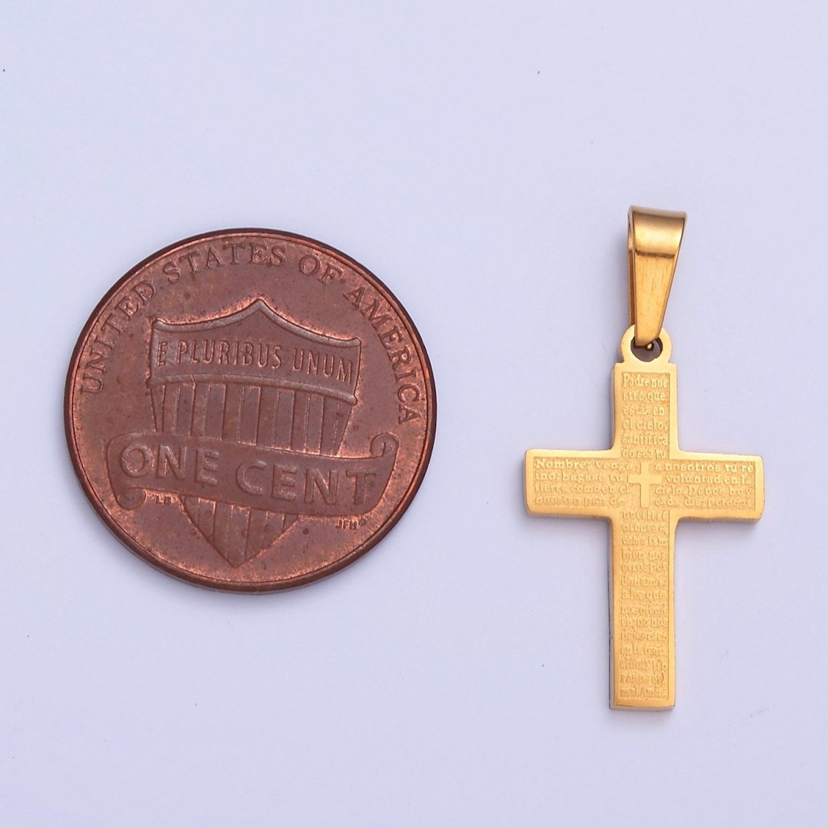 26X12.3mm Minimalist Gold &amp; Silver Religious Cross, Stainless Steel Cross with Lords Player (in Spanish) I-830