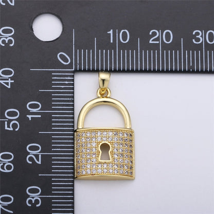 26X14mm Gold Filled Micro Pave lock heart Pendant , Cubic Lock Charms , Silver Lock Necklace Earring Charms Supply I-256