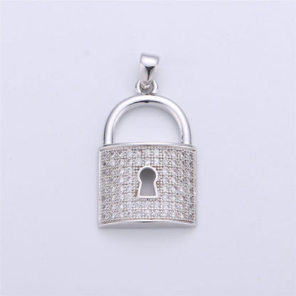 26X14mm Gold Filled Micro Pave lock heart Pendant , Cubic Lock Charms , Silver Lock Necklace Earring Charms Supply I-256