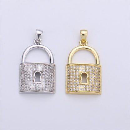 26X14mm Gold Filled Micro Pave lock heart Pendant , Cubic Lock Charms , Silver Lock Necklace Earring Charms Supply I-256