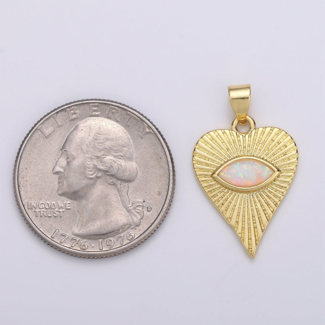 26x16mm Wholesale 14K Yellow Gold Filled Eye of Ra in Heart Pendant, Sparkling Synthetic Opal Pendant Pendant for Necklace Bracelet Anklet Making J-219