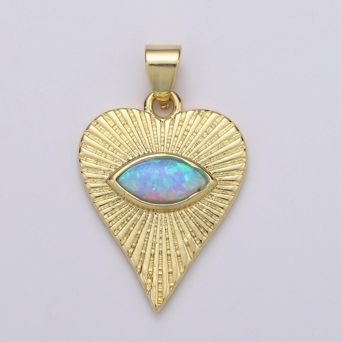 26x16mm Wholesale 14K Yellow Gold Filled Eye of Ra in Heart Pendant, Sparkling Synthetic Opal Pendant Pendant for Necklace Bracelet Anklet Making J-219