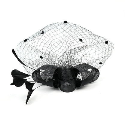 Bride Veil Hair Bow Top Hat Headdress Flower Cover Face Mesh Head