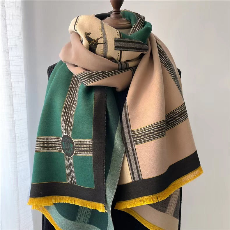 Korean Style Contrast Color Artificial Cashmere Scarf Women&
