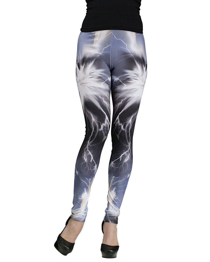 Fun World Lightning Storm Galaxy Print Stretch Comfy Leggings