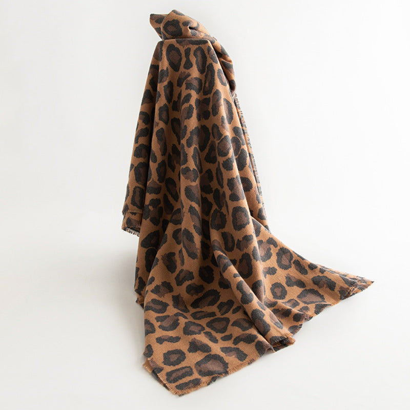 Leopard Print Artificial Cashmere Scarf Women&