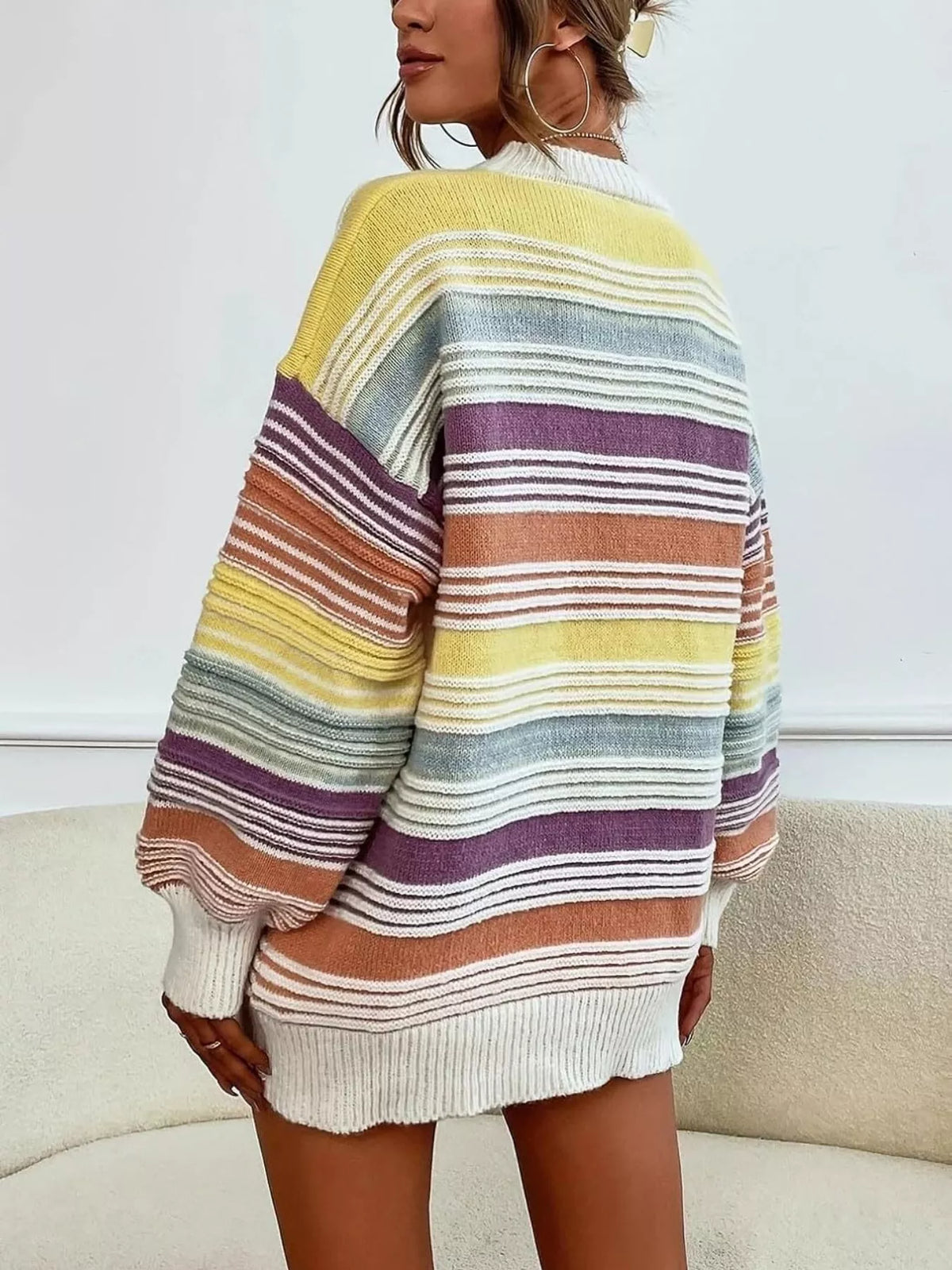 Rainbow Striped Drop Shoulder Oversized Sweater