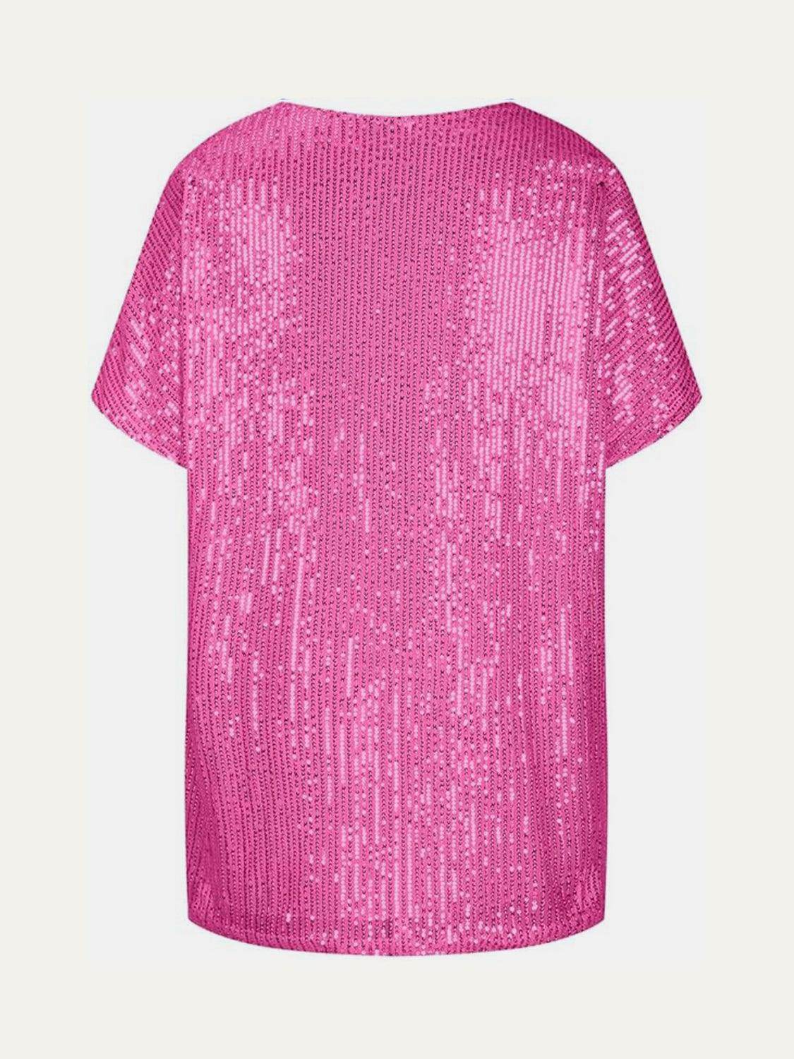 Full Size Sequin V-Neck Short Sleeve Top for Women
