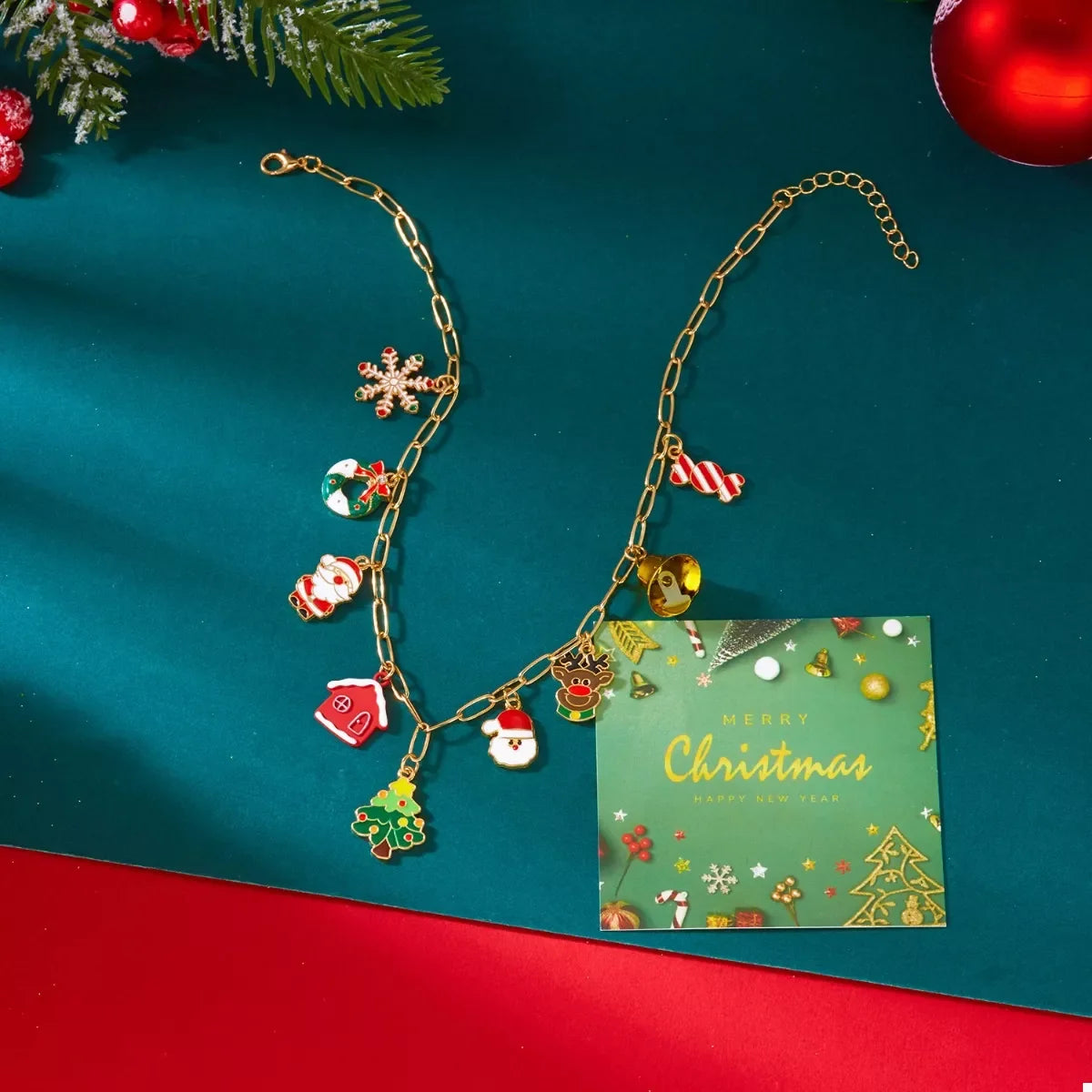 18K Gold-Plated Christmas Charm Necklace