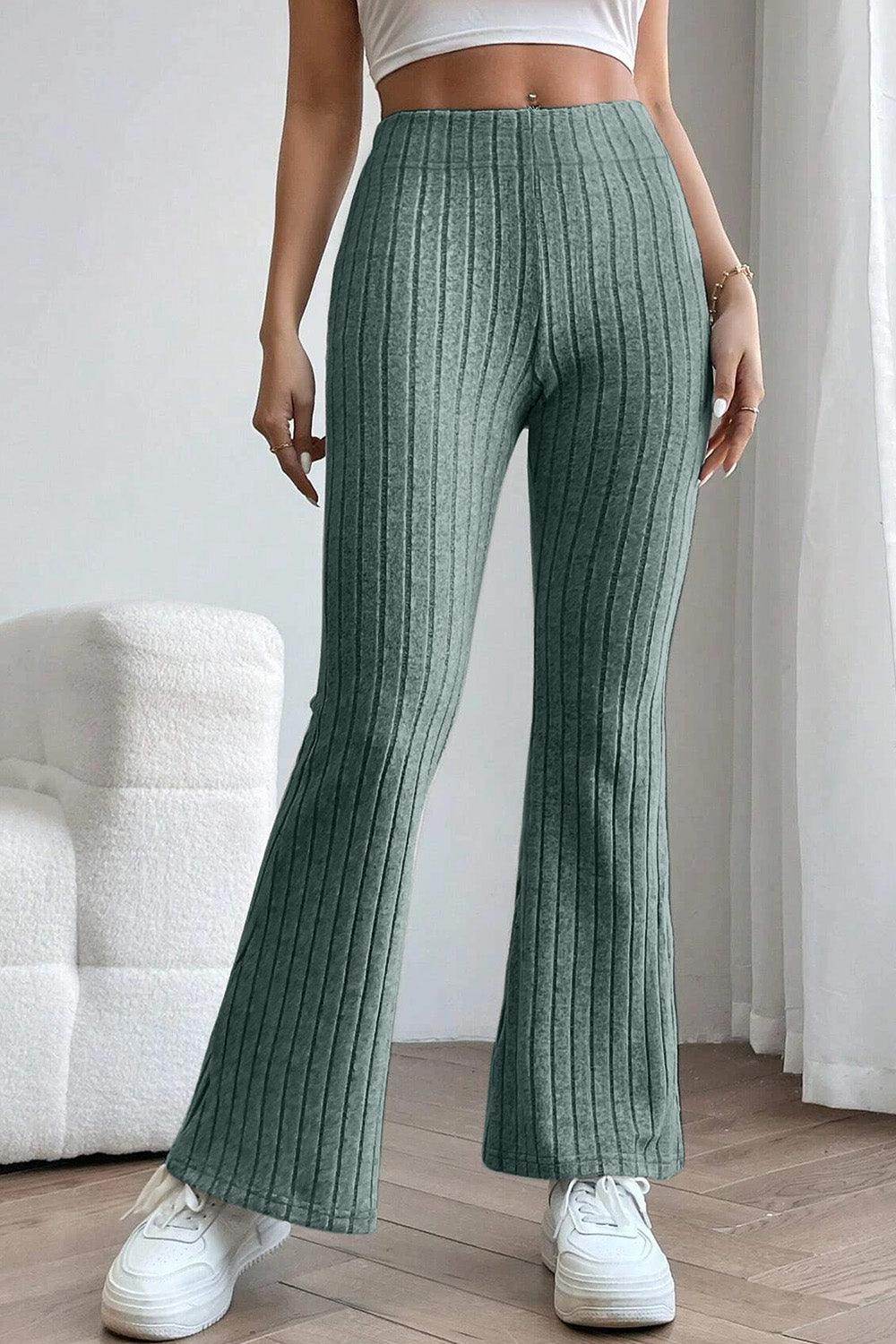 Basic Bae Full Size Ribbed High Waist Flare Pants for Women