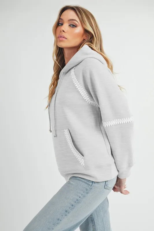 Aemi + Co Lace Detail Drawstring Hoodie with Kangaroo Pocket
