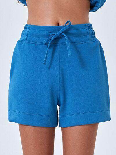 Drawstring Solid Color Shorts with Pockets for Women
