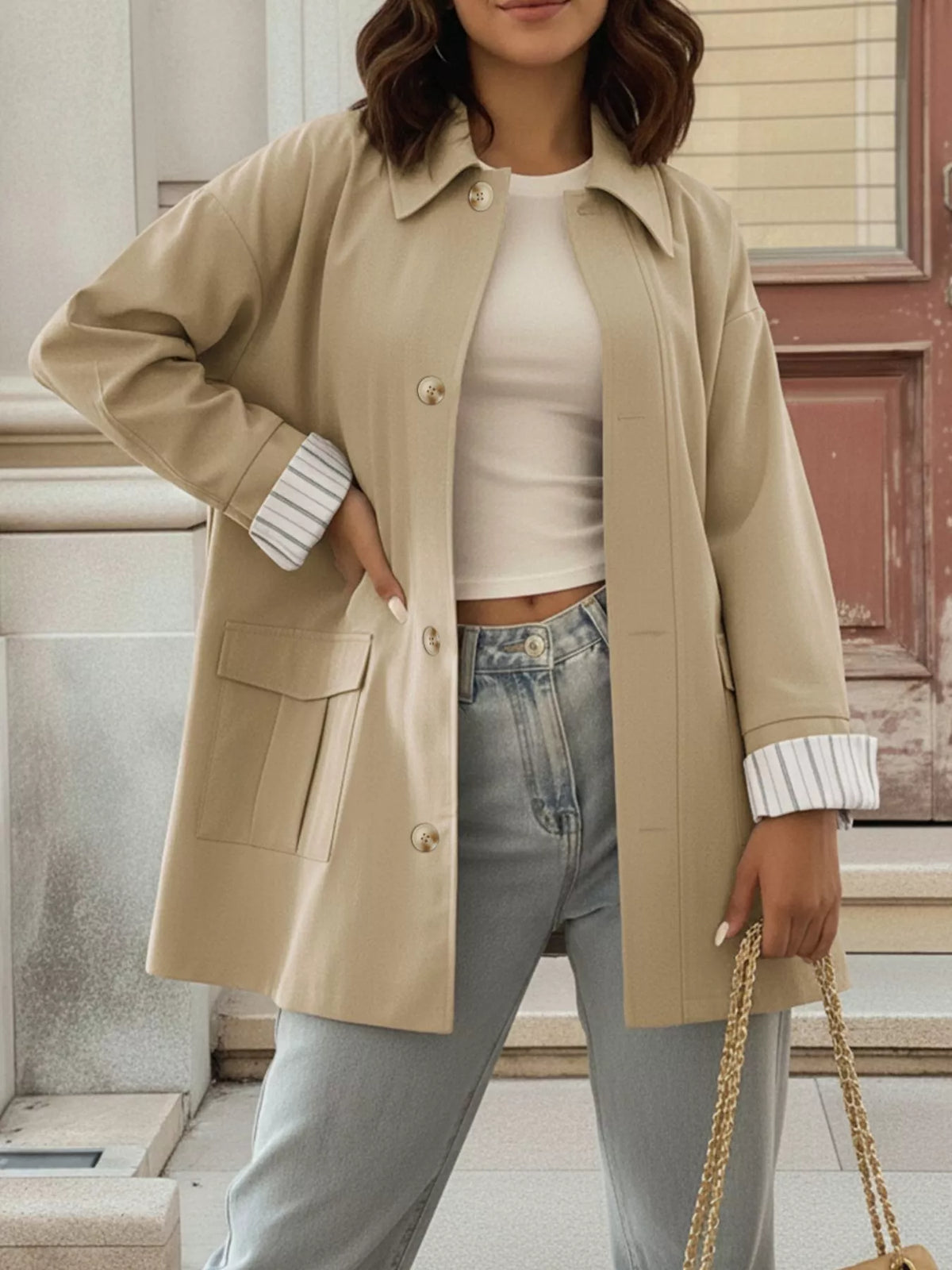 Button-Down Dropped Shoulder Outerwear