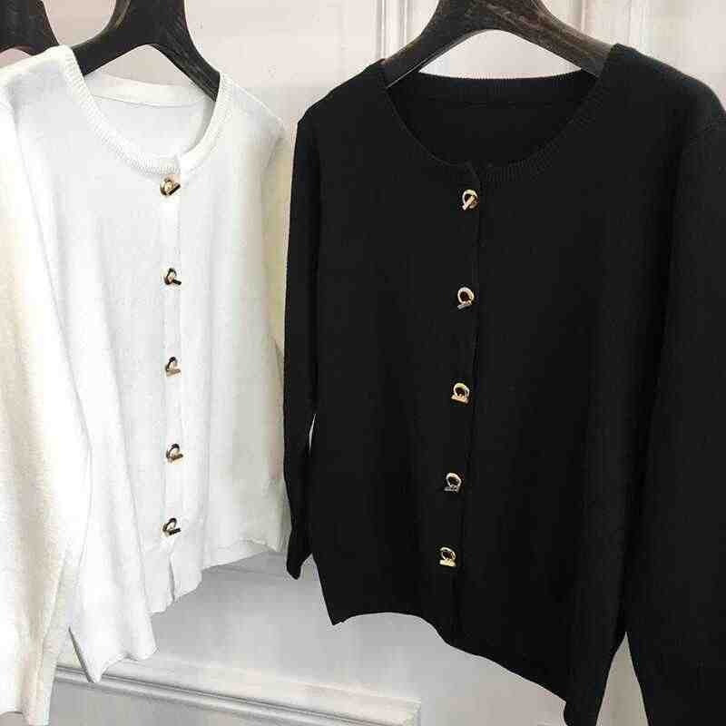Core-spun Yarn French Style Knit Cardigan - Women&