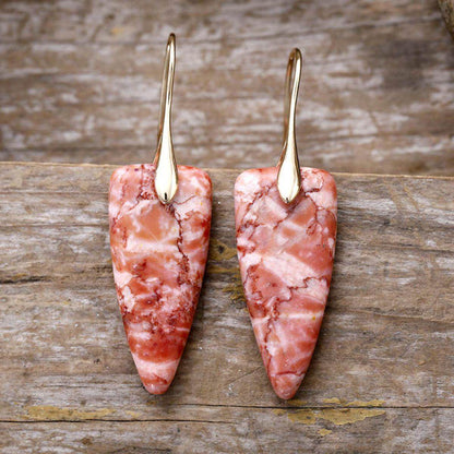 Natural Stone Geometric Shape Earrings in Platinum and Gold