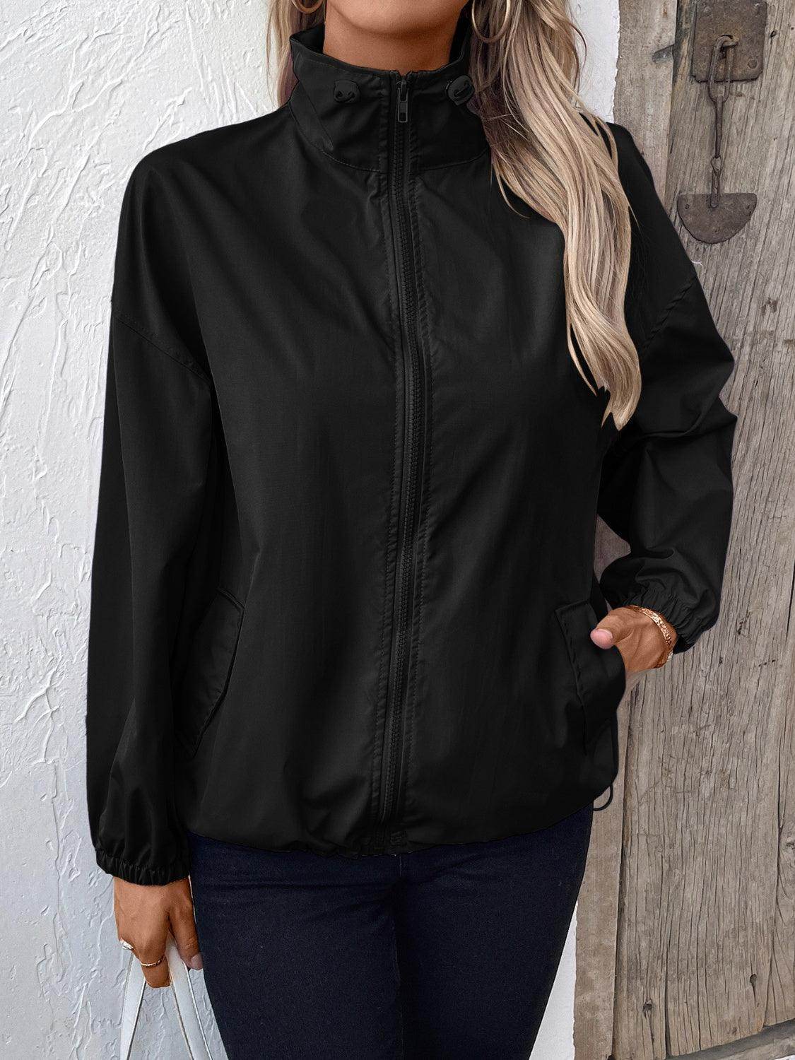 Ivy Lane Pocketed Zip Up Long Sleeve Jacket for Women