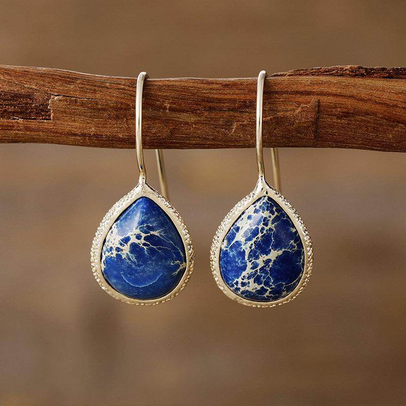 Copper Natural Stone Teardrop Shape Earrings for Women