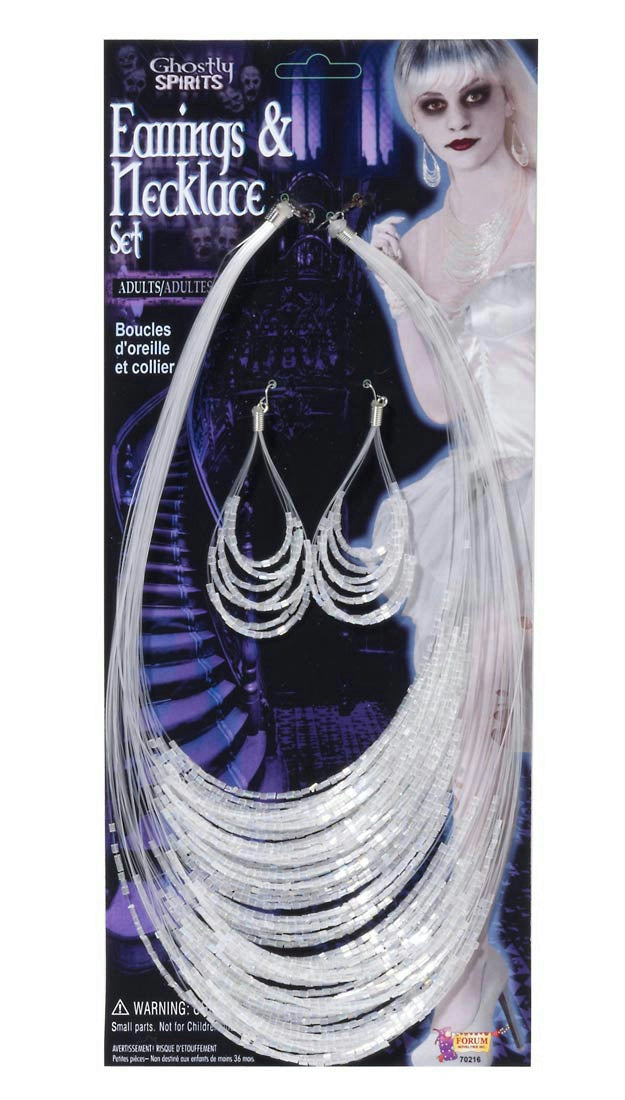 Ghostly Spirits Victorian Bride Ghost Earrings Necklace Costume Jewelry Set