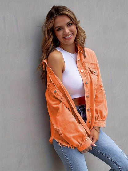 Distressed Drop Shoulder Denim Jacket for Casual Style