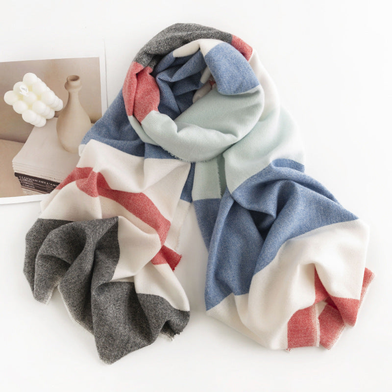 Herringbone Pattern Monochrome Artificial Cashmere Scarf Women&