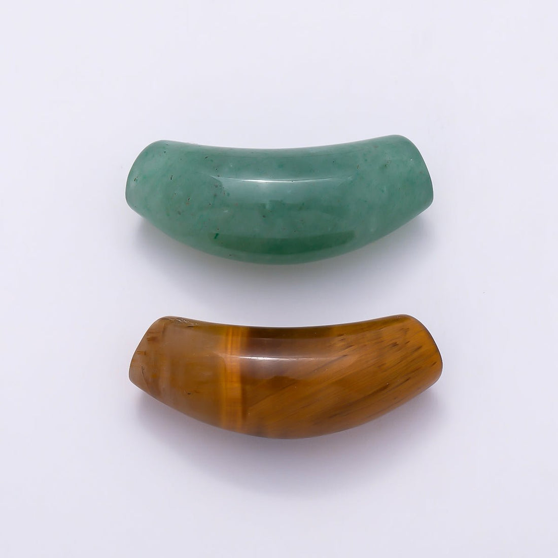 28mm x 12mm Tiger Eye, Aventurine Gemstone Slide Curved Tube Pendant | Beads-00529 Beads-00530