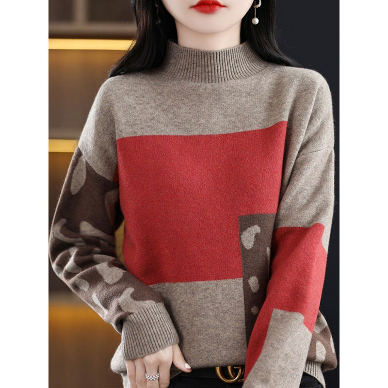 Womens Half-Turtleneck Color-Block Base Layer Top Extra-Soft And Thick