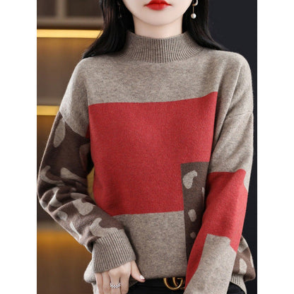 Womens Half-Turtleneck Color-Block Base Layer Top Extra-Soft And Thick