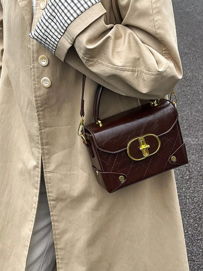 Quilted Pattern Top Handle Crossbody Bag