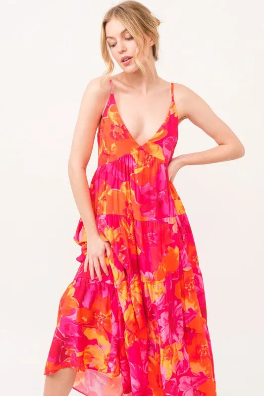 And The Why Floral Tiered Maxi Cami Dress with Pockets