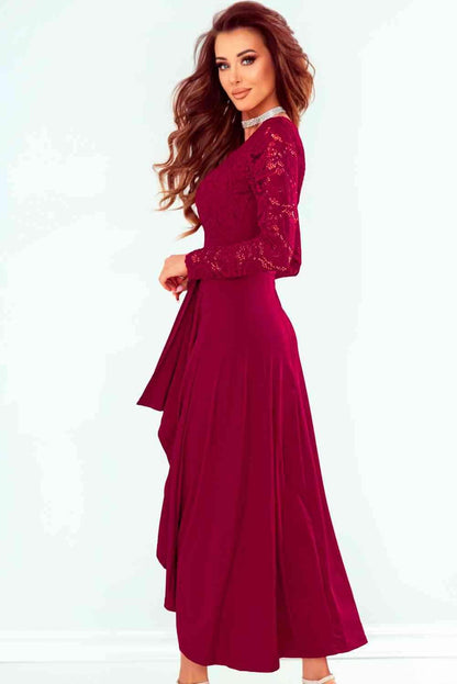 Lace High-Low V-Neck Dress for Elegant Evening Wear