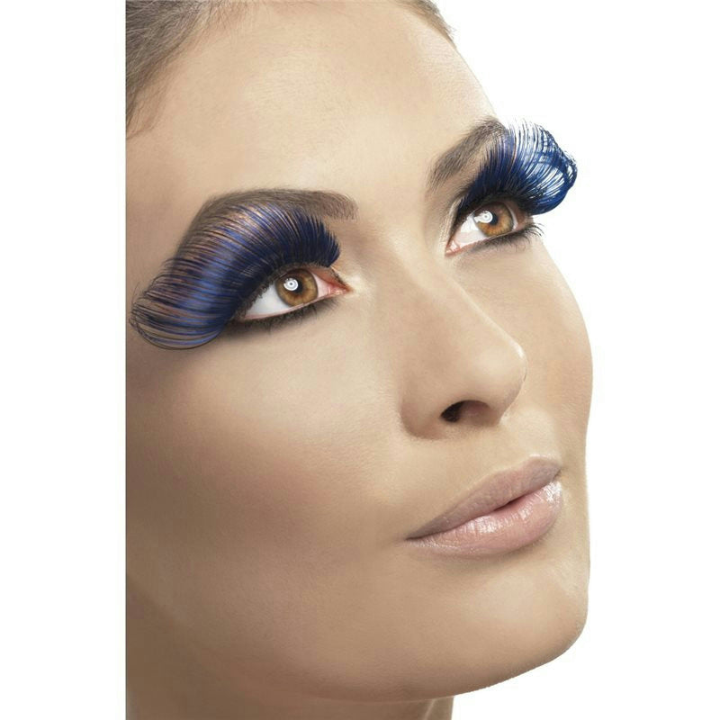 Very Long Blue with Black Fake False Falsies Eyelashes with Adhesive