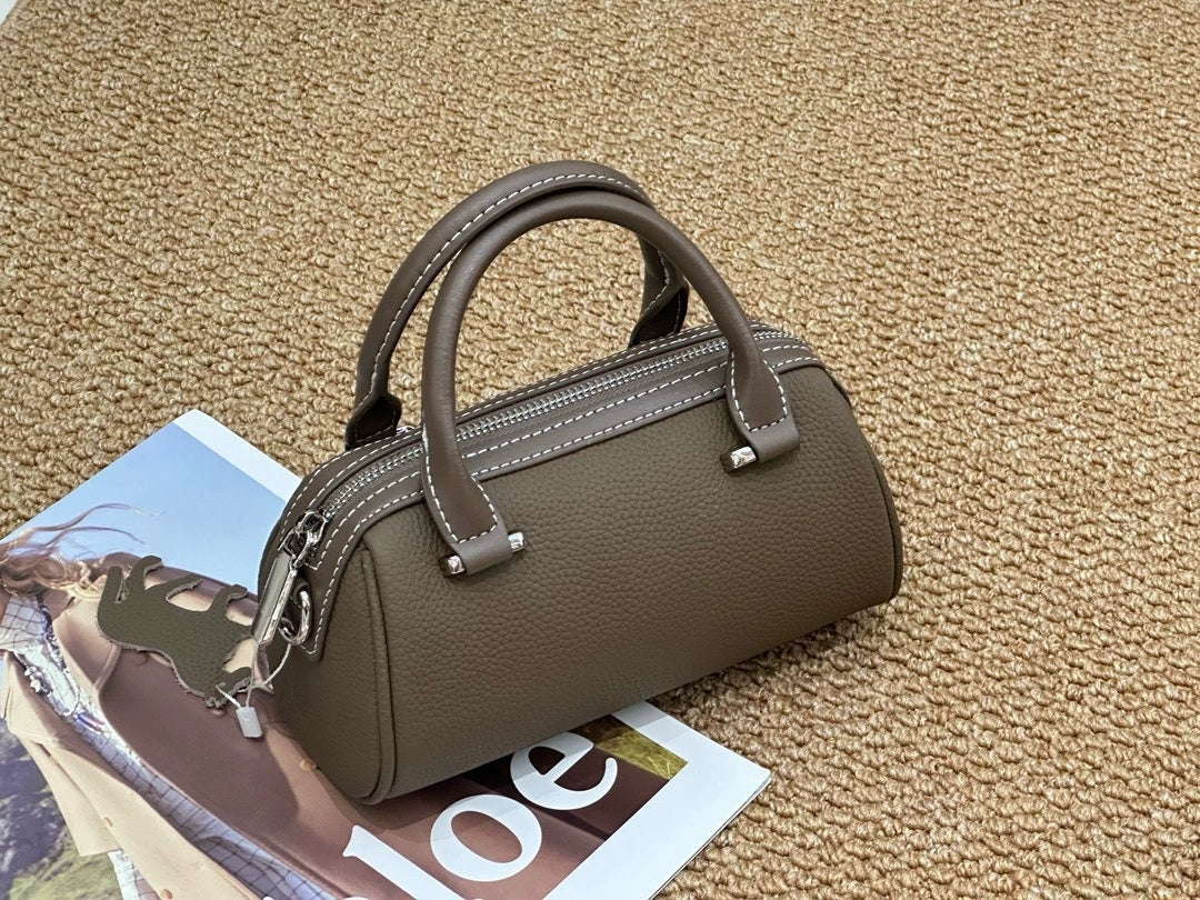 Cross-border Top-grain Leather Boston Pillow Bag, Single-shoulder, Crossbody Small Bag, Versatile Genuine Leather Women&