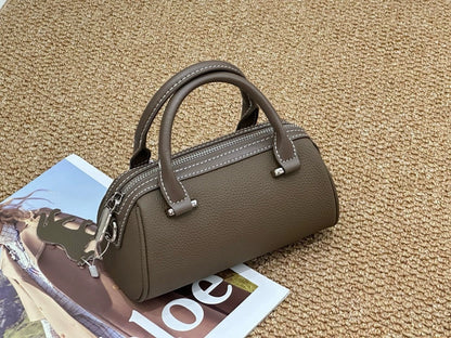 Cross-border Top-grain Leather Boston Pillow Bag, Single-shoulder, Crossbody Small Bag, Versatile Genuine Leather Women&